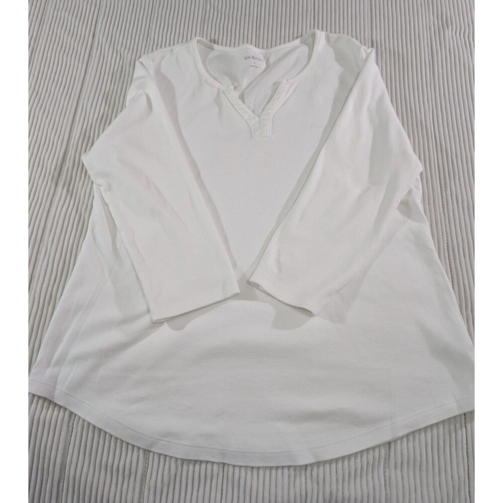 Kim Rogers Top Womens L White V Neck 3/4 Sleeve Pullover Casual Cotton - Picture 4 of 9